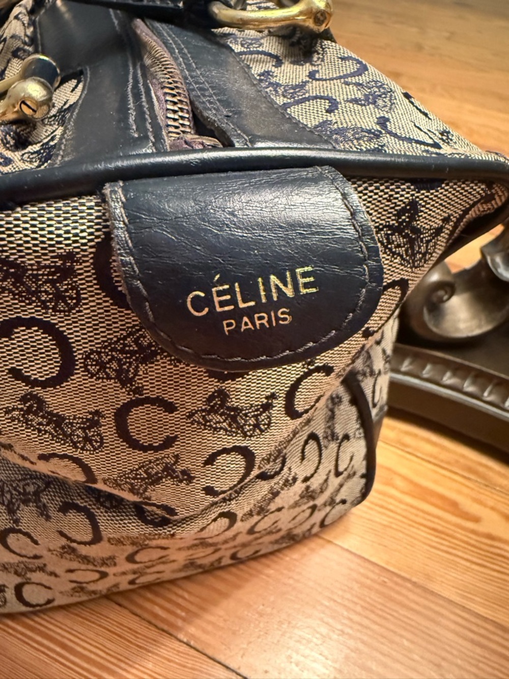 Celine Vintage Navy Leather Trim Monogram Satchel with Navy Blue Leather Lining - Picture 5 of 16